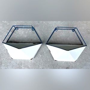 Two metal hexagon shaped pocketed wall decor
